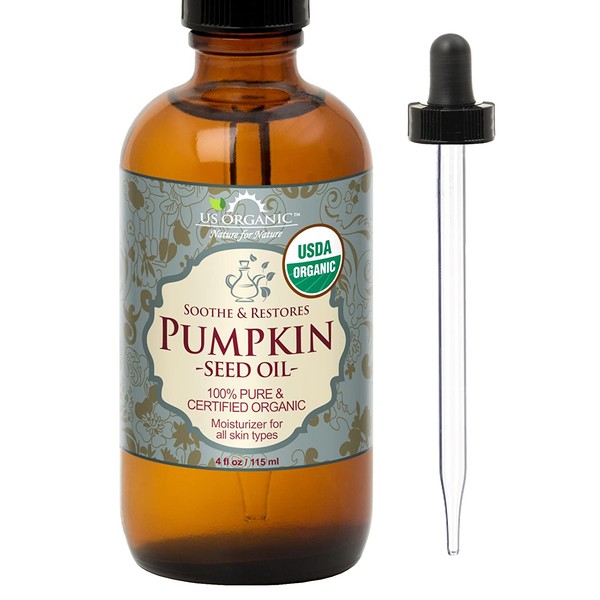 US Organic Pumpkin Seed Oil, USDA Certified Organic,100% Pure & Natural, Cold Pressed Virgin, Unrefined in Amber Glass Bottle w/Glass Eyedropper for Easy Application (Large (4 oz, 115 ml))