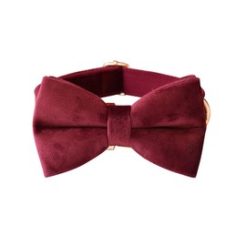 JAY D.L Bowtie Dog Collar, Soft & Comfy Velvet Dog Bow tie Collar, Detachable and Adjustable Dog Collars for Small Medium or Large Dogs and Cat with Safety Metal Buckle(Wine Red, 12.99"-20.47")