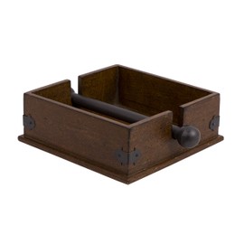 Creative Co-op Square Wood Napkin Holder With Metal Bar, Large, brown,CG0232