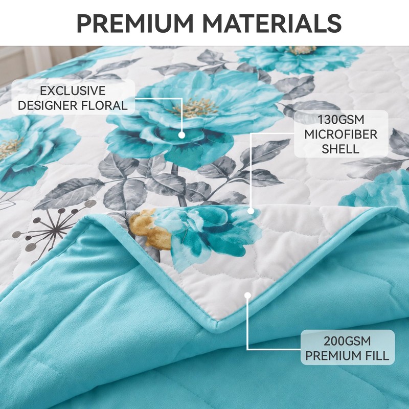 Queen Size Bedspread Set 9 Pieces, Sapphire Flower