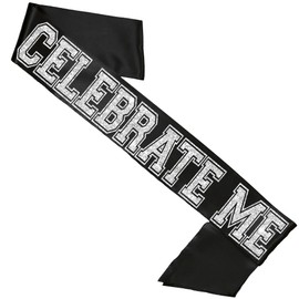 Birthday Sash Black - Silver Sparkle CELEBRATE ME Black PREMIUM GRADE SATIN Sash - Retirement, Bachelor Party Banner (ClbrtMe) SLV/BLK
