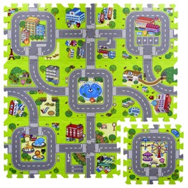 Carpet Puzzle for Children, Made from Eva Rubber Traffic circuit design. 90 x 90 x 1 cm. 9 interchangeable pieces.