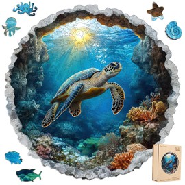 Leodozzio Wooden Puzzles for Adults, 3D Vision Sea Turtle Jigsaw Puzzles 500 Pieces, 16.5x16.5 Inch, Unique Shaped Wooden Puzzle, Birthday Gift Family Game Royal Size