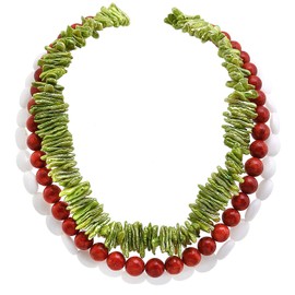 Young Inspiration Women's Necklace Real 925 Sterling Silver with Jade Coral and Keshi Beads 45-50 cm Long Multilayer, coral, No Gemstone