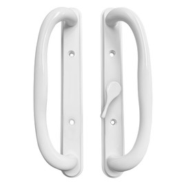 10" Olympus Sliding Patio Glass Door Center Latch Position White Pull Handle Set Replacement - fits 3 ¹⁵/₁₆ inches Hole Spacing, and 1-1/4" to 2-1/4" Door Thickness - Fix and Repair Door Hardware