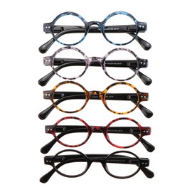 VisionGlobal 5 Pairs Reading Glasses with Spring Hinge, Blue Light Blocking Glasses for Women/Men,Oval Frame (5 Color, 2.00 Magnification)