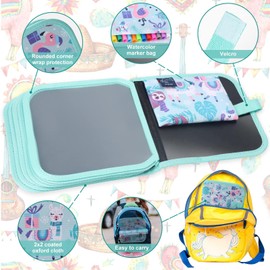 Qrytoi Erasable Book Doodle Set for Kids,Magic Drawing Book for Kids,Reusable Drawing Book 12 Watercolor Pens 14 Page Drawing,Road Trip Car Game Writing Painting Set for Boys and Girls (Forest Party)