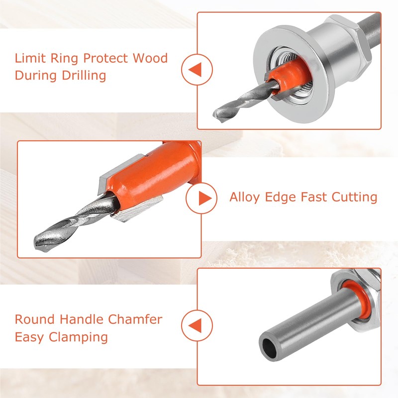 SUPAWAY 6-Piece Countersink Drill Bit Set, 8 mm Round Shank,