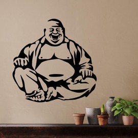Wall Sticker Vinyl Decal Laughing Buddha Buddhism Religion Meditation (ig2094) (M 22.5 in X 23 in, Black)
