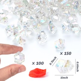 DomeStar Dazzling Clear Fake Ice Rocks, 150PCS Clear Holographic Acrylic Crushed ICES Sparkling Clear Fake Diamonds Iridescent Plastic Clear Gems Marble Vases Fillers Table Scatter Decoration