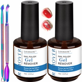 LOUINSTIC Gel Remover for Nails - 2 Bottles (15ML Each) - Easy & Fast Nail Polish Removal Does Not Damage Nails Portable for Travel - Professional Grade Kit with Sanding Strips,Manicure Tools