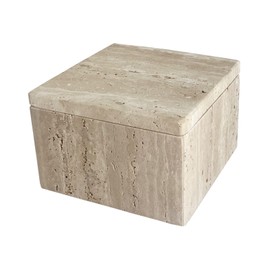 StonePlus Natural Marble Ring Jewelry Box Cotton Swab Storage Box with Lid Storage Box (Travertine)