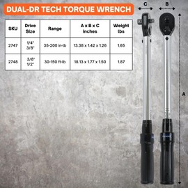 Precisebuilt 3/8" x 1/2" Drive 30-150 ft-lb Click Tech Torque Wrench
