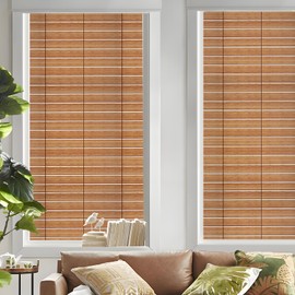 DKTIE Wooden Blinds Pattern Decorative Window Privacy Film, Sun Blocking Heat Control, Static Cling No Glue, with Installation Tools, Stained Glass Window Film (S531, 35.4" x 78.7")