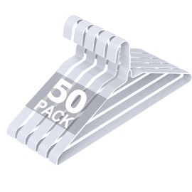 SPECILITE Wire Hangers 50 Pack, Metal Wire Clothes Hanger Bulk for Coats, Space Saving Metal Hangers Non Slip 16 Inch 12 Gauge Ultra Thin for Standard Size Suits, Shirts, Pants, Skirts-White