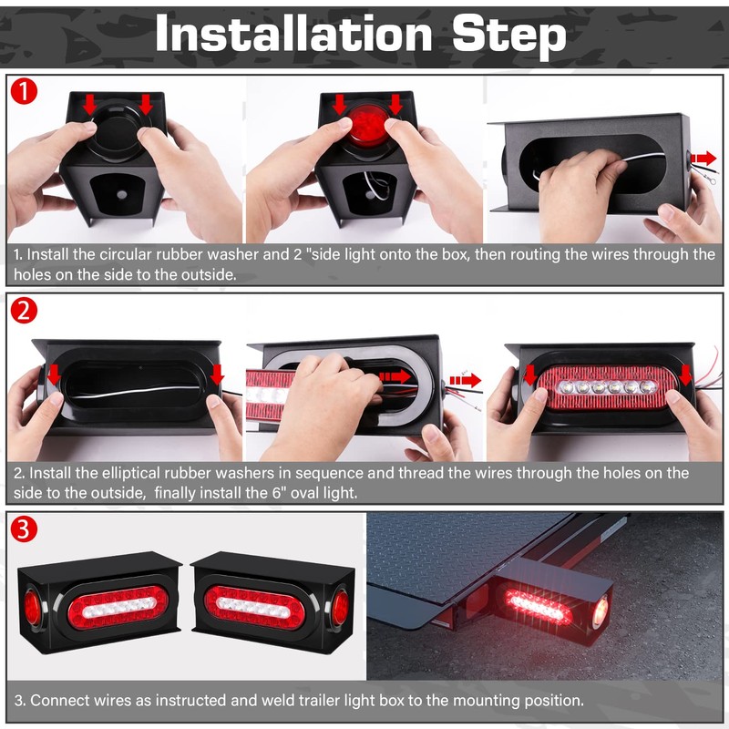 RONSTA 2 Pcs Trailer Light Steel Boxes Housing Kit with