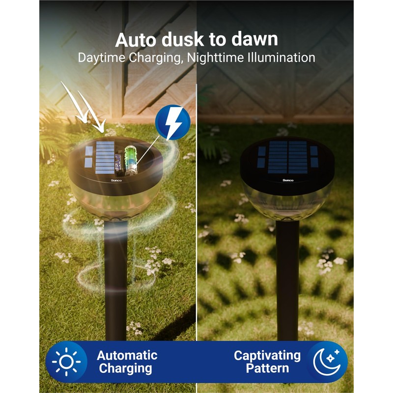 Sunco 6 Pack Round Solar Pathway Lights Outdoor, Super Bright