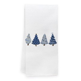 KEUSPI Farmhouse Vintage Navy Blue Christmas Tree Waffle Kitchen Towel Dish Towel Cloth,Winter Xmas Holiday Drying Cloth Tea Hand Towels for Kitchen Drying Washing (Christmas Trees Navy Blue)