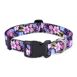 HQYDDMI Dog Collar, Soft Adjustable Polyester, Floral Print for Small Medium Large Dogs, M (12.9-21.6 inches, 33-55 CM)