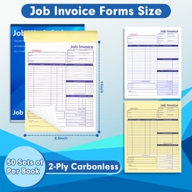 200 Set Job Work Order Forms Job Invoice Forms Invoice Receipt Book Contractor 8.5 * 11inch Work Order Receipt Book 2-Part Carbonless Forms for Small Business Suppliers Distributors (4 Book)