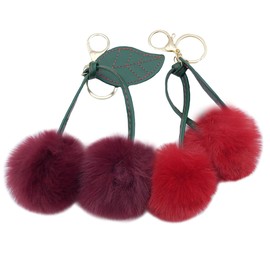 Xsclpomddy 2PCS Cherry Keychain Cute Cherry Bag Purse Charms Pom Pom Keyrings Fluffy Tote Pendant for Women