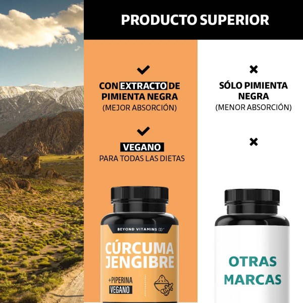 Beyond Vitamins Raz de Crcuma (curcumina) Jengibre potenciado con Pimienta