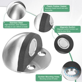 M METERXITY 4-Pack Floor Mounted Door Stops, Stainless Steel Half Dome Magnetic Gate Stopper with Plastic Rubber Bumper for Living Room/Bedroom/Bathroom, Wall Protector [Silver Tone]