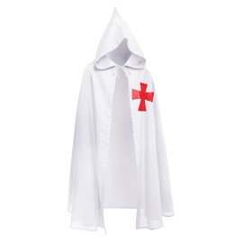 NICEYEA Medieval Knight Cape with Hood Costume Templar Knight Crusader Cape Fancy Dress Cosplay LARP Temple Hospitaller Coat Cloak with Cross, Fancy Dress Women Men