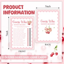 CWIOQPYI Cherry Baby Shower Games, 25 Pcs Who Mommy or Daddy Game for Adults, 5"×7" Double-Sided Gender Reveal Cards for Cherry Party Decorations Favors - C03