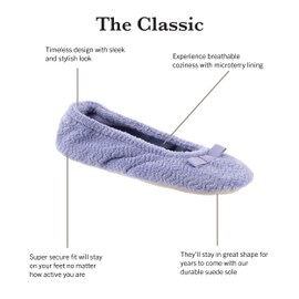 ISOTONER Women's Chevron Microterry Ballerina House Slipper with Moisture Wicking and Suede Sole for Comfort
