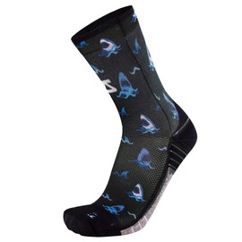 Zensah Limited Edition Running Socks - Fun and Crazy Mini Crew Compression Socks, Moisture Wicking and Anti Blister (Medium, Sharks)