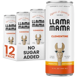 Llama Mama Clementine Organic Sparkling Prebiotic Soda • Gut & Immune Support • High Vitamin C, Antioxidants • NO Sugar • NO Artificial Sweeteners • NO Stevia • Vegan Plant Fiber • 12 Pack