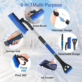 Extendable Snow Brush & Ice Scraper for Car Windshield – 25" to 31.5" Telescoping Handle, Scratch-Free Bristles, Foam Grip, for Cars, Trucks & SUVs (Blue)