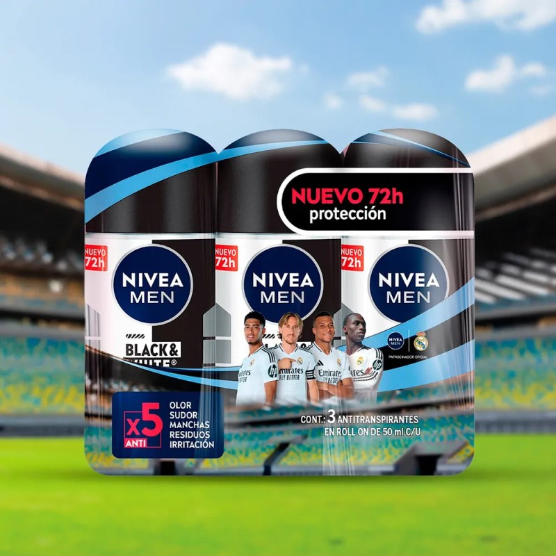 3 Pack Nivea Desodorante Roll On 50 Ml Black &