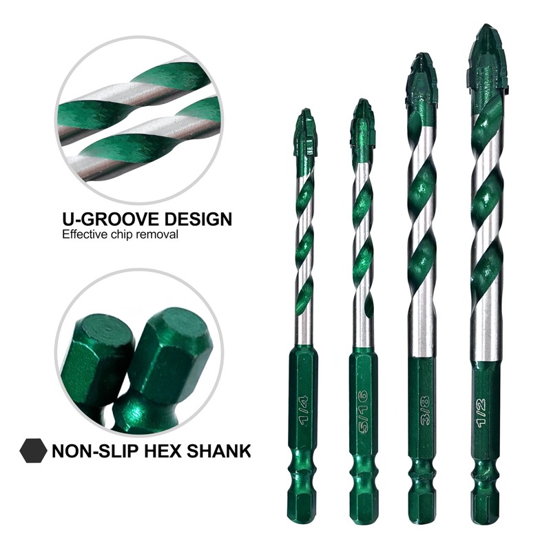 FEWELL Serrated Eccentric Masonry Drill Bit 10pcs, Four-Edge Serrated Concrete