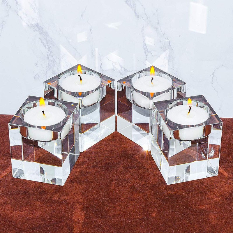 Odowalker 4 Pcs Clear Crystal Candle Holders, 2×2×1.6 inch Square