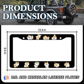 Dog License Plate Frame - 2 PCS Funny Corgi Dog Pet License Plate Holder, Rust-Proof Stainless Steel Auto Parts License Plate Cover Decoration for Standard Us 12x6 Inch