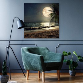 SIGNWIN - Canvas Wall Art - Moon Illuminating The Blue Ocean - Canvas Prints Home Artwork Decoration for Living Room,Bedroom - 12x12 inches
