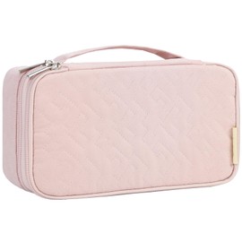 NISHEL Double Layer Travel Makeup Bag Women, Cosmetic Case, Portable Organizer To Hold Travel-Size Accessory Bottles, Cosmetics, Brushes, Travel Essentials, And Skincare Products, Pink