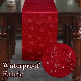 VOPIWOZ Table Runner Christmas Red Modern Tablecloth Christmas with Mini Christmas Tree Pattern Waterproof Christmas Table Runner Ideal Table Decoration Christmas (35 cm x 182 cm) 185 x 35 cm