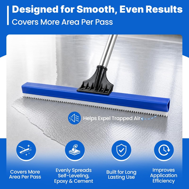 16" Notched Epoxy Floor Squeegee with 62" Long Handle for