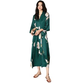 Nightgown Bathrobe, Women's, Pajamas, 3/4 Sleeves, Open Front, Silk Touch, Thin, Kimono-Style, Silk Texture, Skin-friendly, Yukata-style Gown, Long Robe, Loungewear, Lace, Lightweight, Above Knee