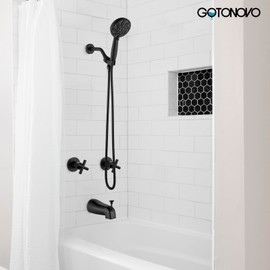 gotonovo 2 Handles Tub Shower Faucet Set,Bathtub Faucet Set with 6 Modes Handheld Spray Shower System with Tub Spout,Shower Head and Handle Set Shower Fixture Wall Mount Matte Black