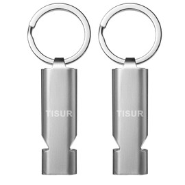 TISUR Loud Emergency Whistles,125db+ Lifeguard Safety Whistle Keychain for Surviva Camping Hiking dog whistle (Stainless (2-Pack))
