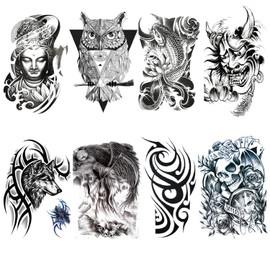 HONJALO Tattoo Sticker, Large, Japanese Carved, Long Lasting, Waterproof, Stylish, Cool, Tattoo Sticker, Japanese Pattern, Suitable for Men, Women, Arms, Shoulders, Legs, 5.9 x 8.3 inches (15 x 21 cm)