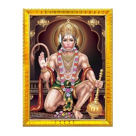 zig zag Lord Hanuman Ji Bajrangbali Photo Frame For Wall / Table / Pooja Room ( 7X9 Inches, Acrylic Glass) Golden, Rectangular