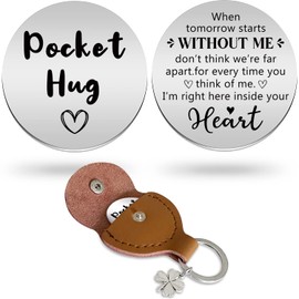 Advivio Pocket Hug Stainless Steel Memorial Token Double Sided Engraved with PU Leather Keychain, Long Distance Relationship Keepsake Gift for Family Friends Daughter Son