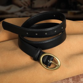 Women Leather Belts for Jeans Pants Dresses Fashion Ladies Waist Belt Gold Buckle,black,L