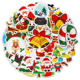 Christmas Stickers, 50pcs Christmas Lables Gift Sticker, Xmas Decorations Stickers as for Kids, Friends Including Christmas Tree, Snowflake, Santa Claus, elk, Decoration and Other Elements Y3SD50 (A)