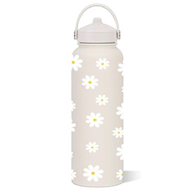 AuraFusion Tumbler Cup - 800 ml, Daisy Pattern, Double Wall Insulation, Leak-proof, Stainless Steel, Portable Handle